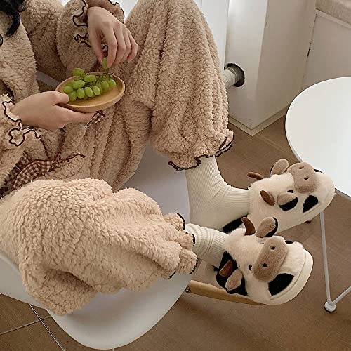 Cute Fuzzy Cow Slippers for Women - Winter Warm Cozy Animal Fluffy House Slippers4