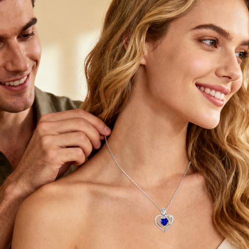 Image of Heart Birthstone Necklace for Women I Love You