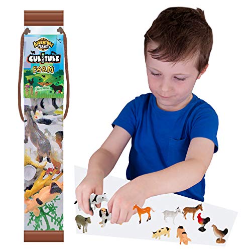 De Dieren van het Cubitubelandbouwbedrijf playset van Deluxebase, omvat 11 gedetailleerde dieren van de landbouwbedrijfyard en als thema gehade voorgestelde speltoebehoren, in een opnieuw te gebruiken