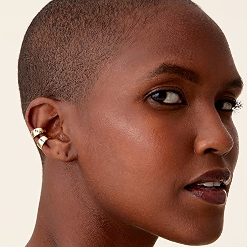 Image of PAVOI 14K Gold Plated 925 Sterling Silver Round Huggie Ear Cuff Earrings for Women | Clip On Cartilage Cuff Earrings