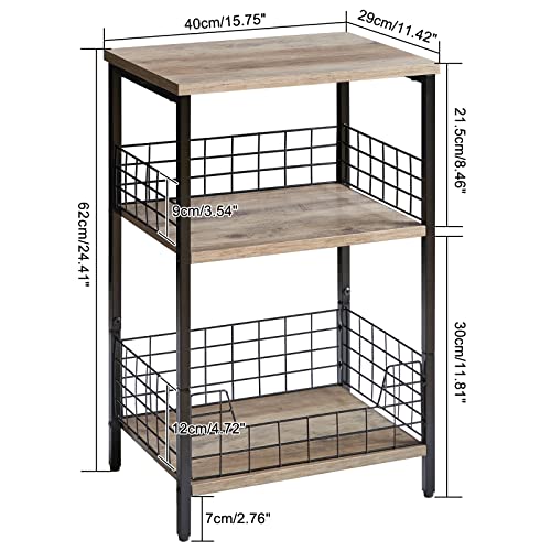 YMYNY Mesa Auxiliar con Estantes de Almacenamiento de 3 Niveles, Mesita de Noche Pequeña, Mesa de Sofá, Estilo Industrial, para Sala de Estar, Dormitorio 40×29×62CM Gris Plateado HST002Y - imagen 3