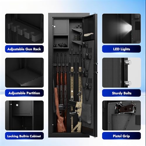 Gun Safe, 10-14 Biometric Gun Safe for Rifles and Pistols, Large Gun Safes for Home, Gun Cabinets for rifles and shotguns, Rifle Safe with Built-in Cabinet and Removable Gun Racks thumbnail 3