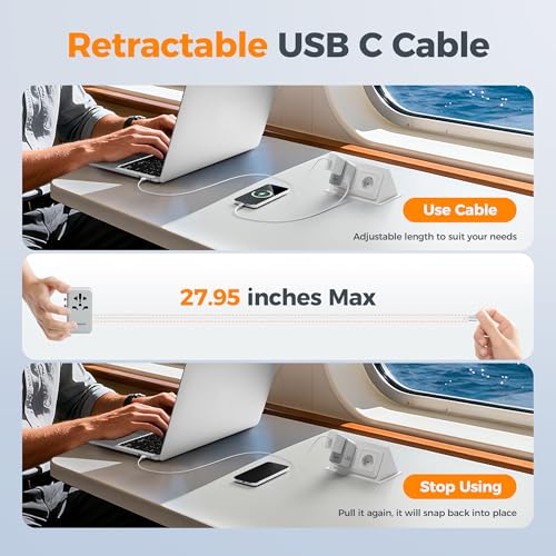 Image of TESSAN Universal Travel Adapter PD 35W GaN, International Power Adapter Built in 1 Retractable USB C Cable, 6 in 1 Travel Adaptor Worldwide with 4 USB Ports for US to Europe UK AUS (Type C G A I)