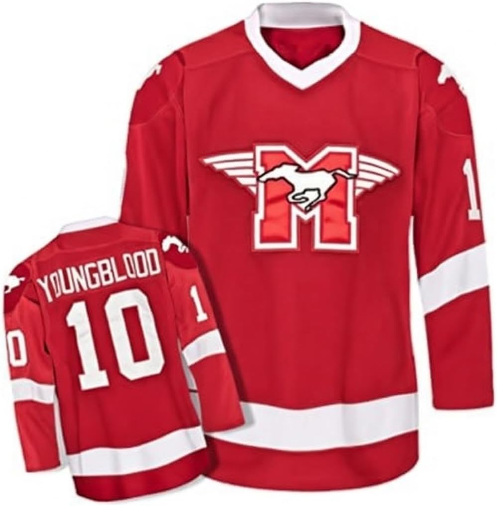 Youngblood #10 Hamilton Mustangs Movie Hockey Jersey, Stitched Custom, Red, Black, White