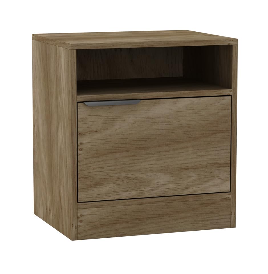 URBNLIVING 1-Door Bedside Oak Table Nightstand Shelf File Cabinet Storage for Bedroom Wooden Furniture Modern Sofa Side End Compact Unit for Living Room H49.5cm x W45cm x D35cm
