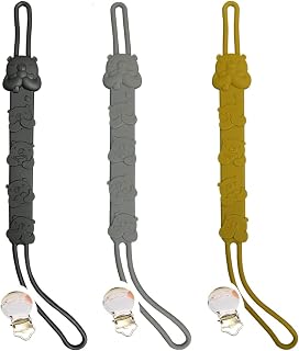 JIANIAO 3 Pack Silicone Pacifier Clip; 100% Silicone Pacifier Strap with Clip Keeps Pacifiers, Teethers & Small Toys in Place