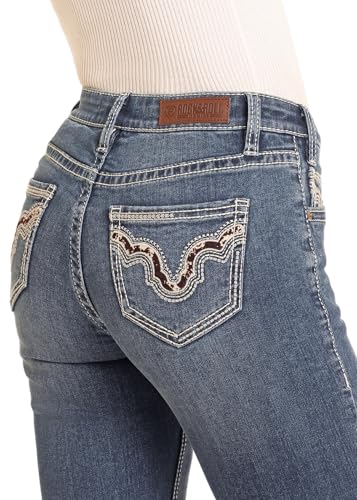 Rock & Roll Denim Women's Mid Rise Cowhide Embroidered Bootcut Jeans4