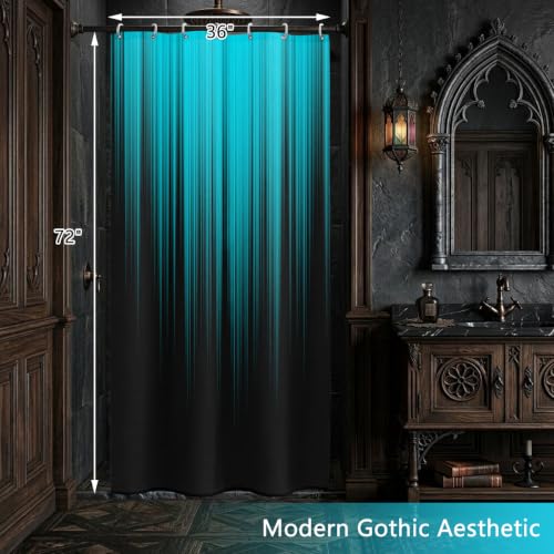 Image of AAtter Teal Black Ombre Shower Curtain, Small Stall 36x72 Inch, 7 Hooks