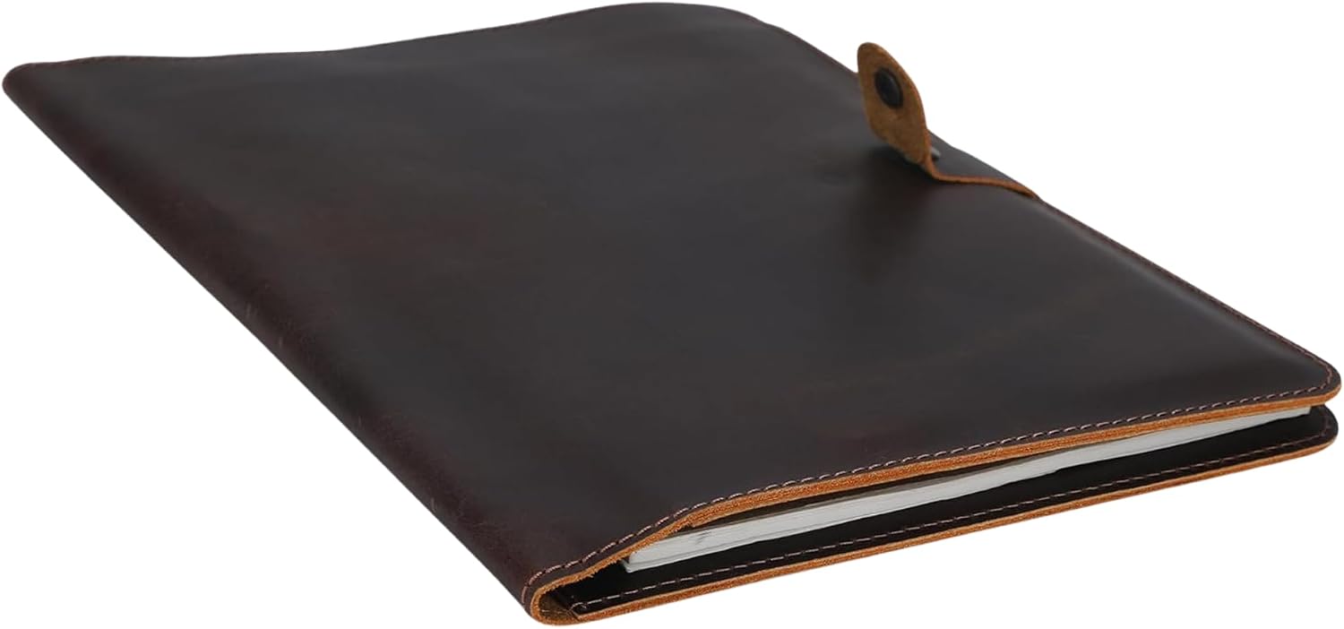 Genuine Leather Padfolio, Business Portfolio Folder for Men & Women, A4 Letter Resume Organizer with Card Slots, Pen Loop, Document Sleeve & Notepad Holder, Handmade Office Meeting Folder