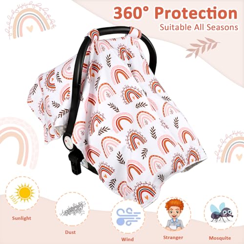 Image of Baby Car Seat Cover, Breathable Infant Carseat Cover for Summer Peekaboo Opening Car Seat Canopy Cover, Nursing Cover for Baby Boys Girls (Rainbow)