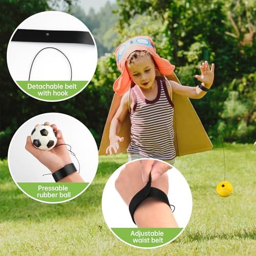 Maxmoc 5 Stück Ball mit Schnur Kinder, 6cm Springball mit Schnur, Gummi Ball mit Gummiband Handgelenk, Sport Spielzeug für Kinder Erwachsen Basketball Fußball Baseball Tennis