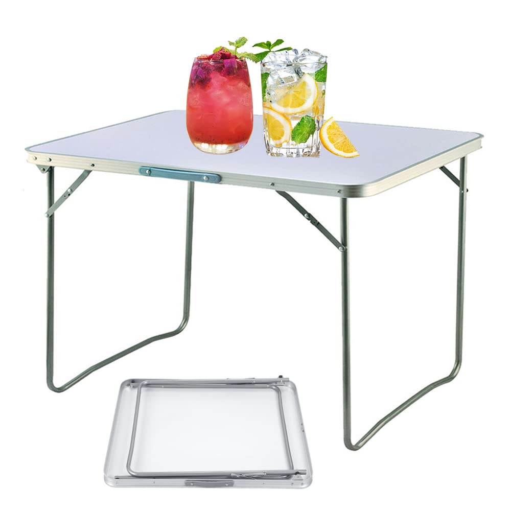 AUTOFU Fold Away Table Folding Table Outdoor Camping Picnic Table Foldable Garden Table Fold Up Dining Desk Working Table Portable Utility Table Sturdy Steel Frame 80x60x69cm White