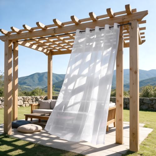 1 Panel White Outdoor Sheer Curtain for Patio Waterproof, 52x84 inch