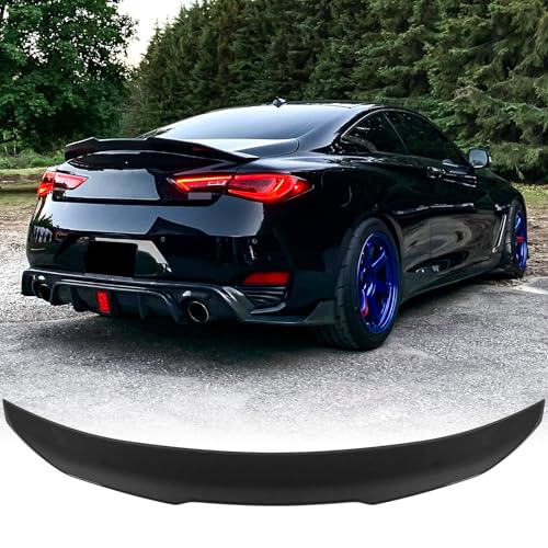 Rear Spoiler Big Wings Upward Kick for 2017 2018 2019 2020 2021 2022 Infiniti Q60/Q60S Pure Luxe Red Sport 400 2-Door Luxury GT Coupe Rear Trunk Sport Spoiler Lip Tail Wing PSM Style Glossy Black
