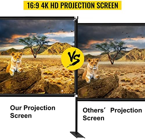 VEVOR Outdoor Movie Screen w/Stand 80" Portable Movie Screen 16:9 HD Wide Angle Outdoor Projector Screen Easy Assembly Portable Projector Screen w/Storage Bag Projector Screen Stand for Outdoor Use
