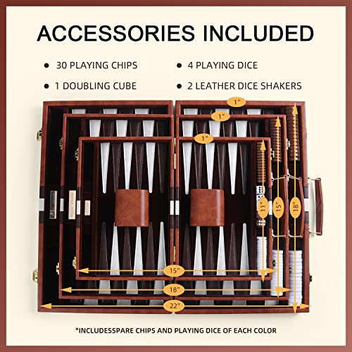 Magic Vosom Travel Medium 15 Inch Backgammon Brown Sets Classic Board Game With Premium Leather Case, Portable Travel Strategy Backgammon Game Sets For Adults, Kids (Brown,Medium) #TOP3