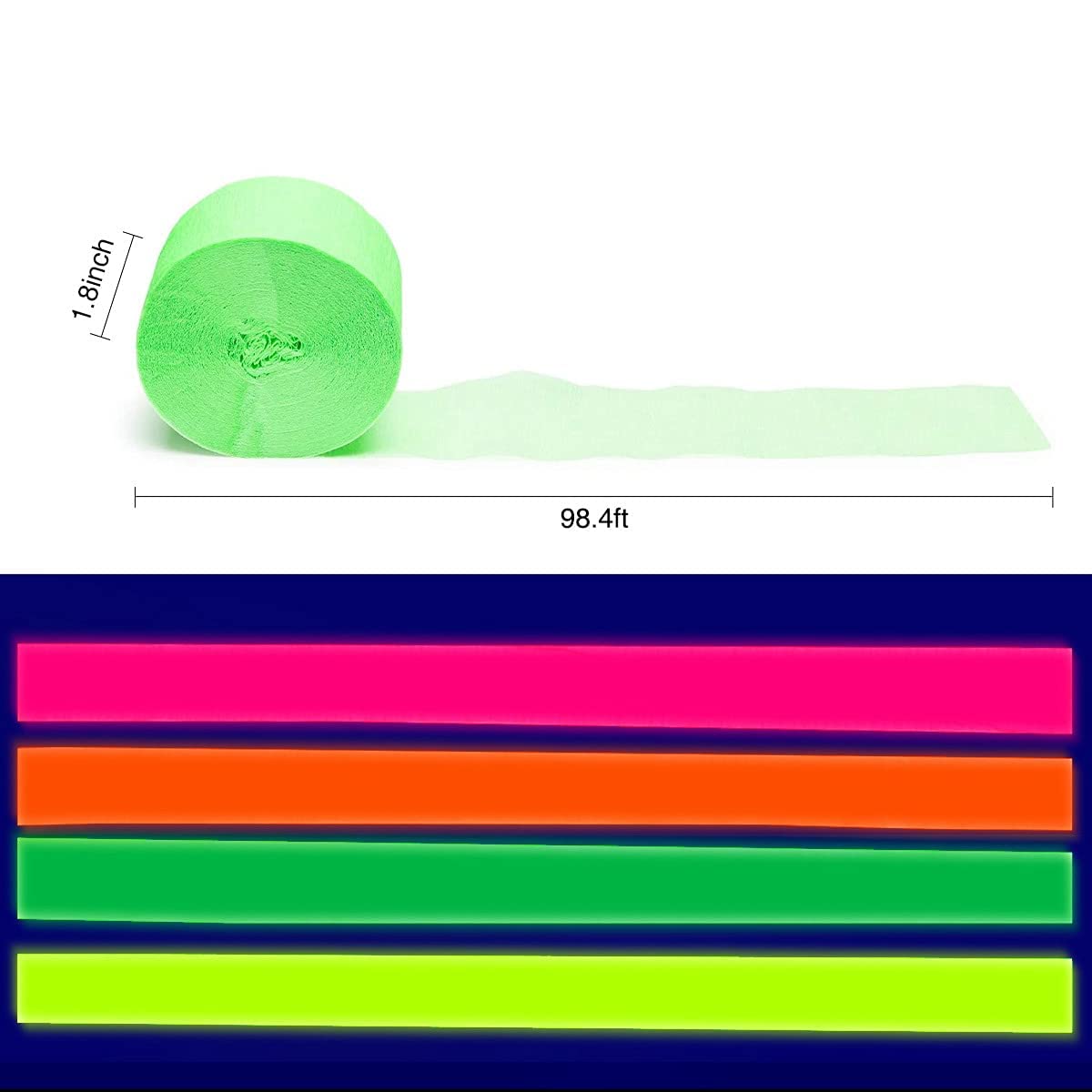 Papier Crêpon Fluorescent 8 Rouleaux | 4 Couleurs 4.5x2500cm | Déco Fête Anniversaire Mariage
