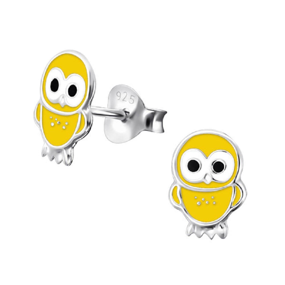 Laimons Kinder-Ohrstecker – Eule Aus Sterling Silber 925, Schwarz Emailliert, Mit Silikonverschluss