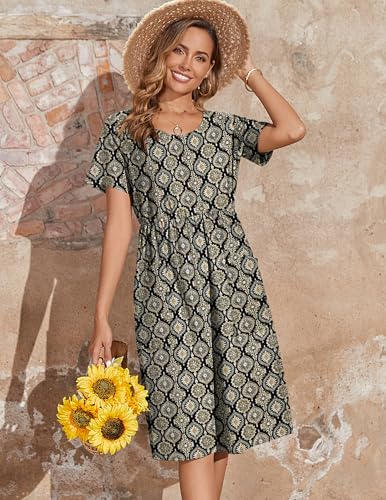 Image of Zeagoo Womens Summer Midi Dress Casual Short Sleeve A-Line Cotton Linen Dress Flowly Beach Tunic Sundresses with Pockets 2026
