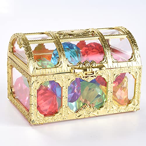 Juephe Diving Gem Pool Toy 12 Diamonds Set With Treasure Pirate Box Summer Swimming Gem Pirate Diving Toys Underwater Toy For Pool Use Treasures Gift Sets (Golden) #TOP1