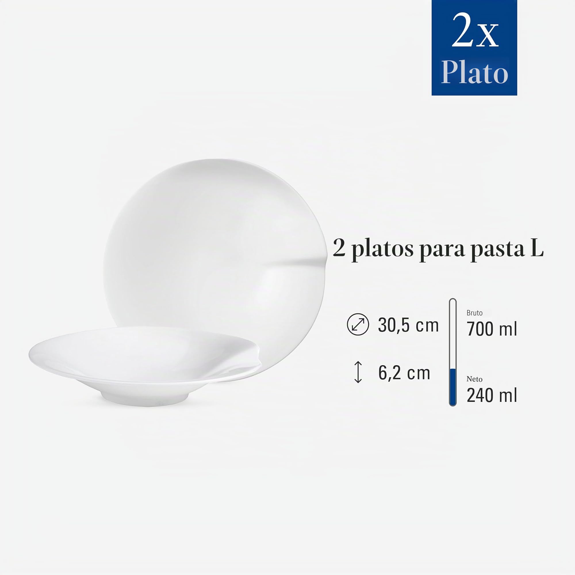 Villeroy & Boch Passion Platos para pasta grande, Set de 2, 30,5 cm, Porcelana , Blanco, 2 piezas