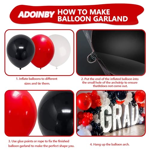 Image of Red Black and White Balloon Arch Kit, ADOINBY 140Pcs Red and Black White Silver Garland kit, 18 12 10 5 Inch Different Size Balloons for Birthday Party Anniversary Racing Car New Year Prom Decorations