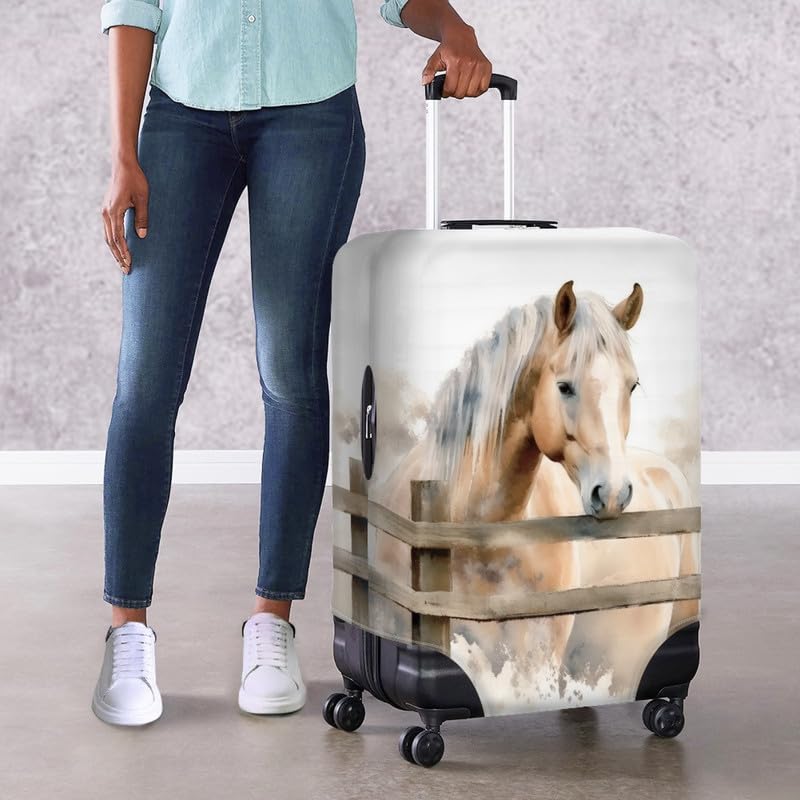 Horse Farm Countryside Travel Luggage Cover, Broken Holes Design Horse Watercolor Painting Suitcase Cover Washable Baggage Cover for Women Girls3