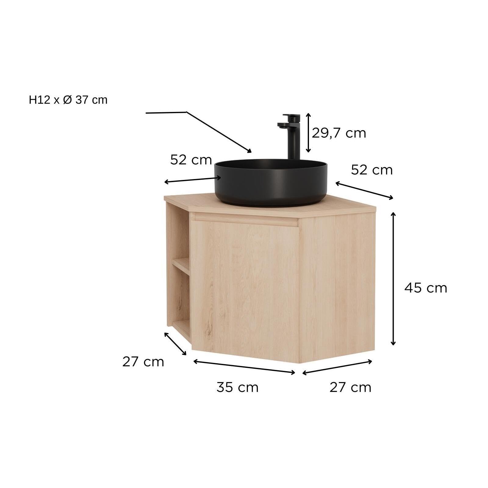 MOB-IN Ensemble Meuble sous Vasque d'angle Sorrento + Vasque Noire + Robinet