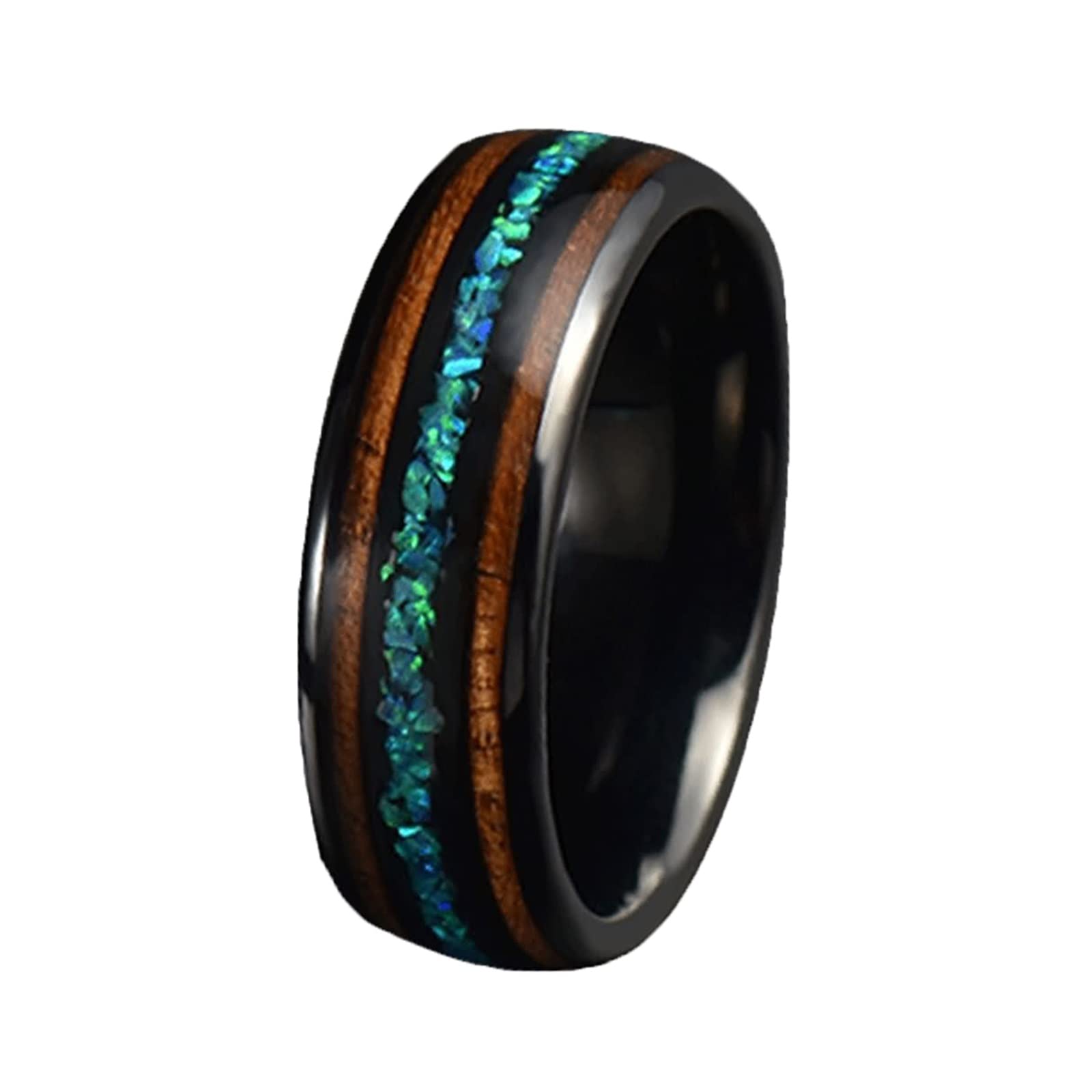 Anello Uomo Tungsteno Fede Nuziale Anello di Fidanzamento Intarsio di Legno e Abalone Anello Uomo Incisione Personalizzata 8MM Anelli Fidanzamento Nero Misura 12-31