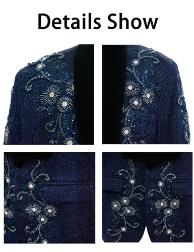 Men's 2 Piece Suit Fashion Applique Beaded Tuxedo Slim Fit Velvet Shawl Lapel Jacket Pants for Prom Party4