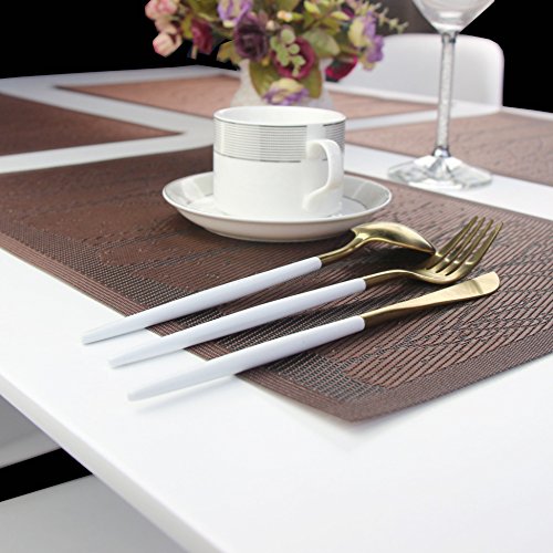 Bright Dream Placemats Washable Plastic Placemats Wipe Clean For Kitchen Table Heat-Resistand Woven Vinyl Kids Place Mats For Dining Mats Set Of 4（Brown） #TOP6
