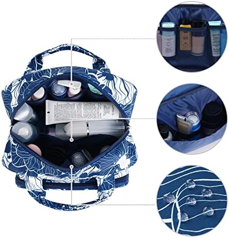 Full Size Toiletry Bag Large Makeup Bag Organizer Travel Cosmetic Bag for Women (Blue Lotus)