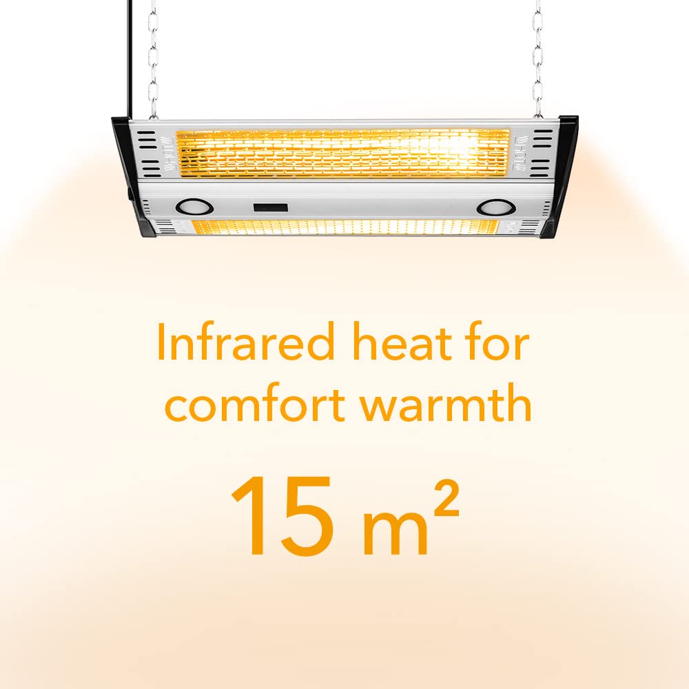 TROTEC IR 2000 C Deckenheizstrahler Infrarot – 2.000 W, LED-Beleuchtung, Fernbedienung, IP55, für Balkon und Terrasse