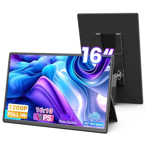 Image of Cevaton 16 inch Laptop Screen Extender, 1200P Ultra-Thin Lightweight Portable Monitor for Laptop, Thin Bezels, 360 Rotating Detachable Stand, Plug and Play Travel Monitor for PC, Mac, Windows, Switch