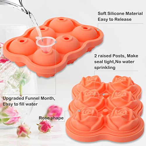 3D Ice Cube Molds Trays,Round Flower 6 Large Rose Ice Balls 1.8'' Easy Release Silicone Ice Cube Molds For Cocktails, Drinks, Whiskey, Bourbon & Homemade Juice (Orange) #TOP3