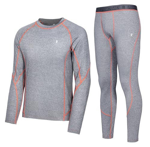 Little Donkey Andy Men's Thermal Underwear Set Performance Base Layer Wicking Active Long Johns Top & Bottom with Fly Gray M