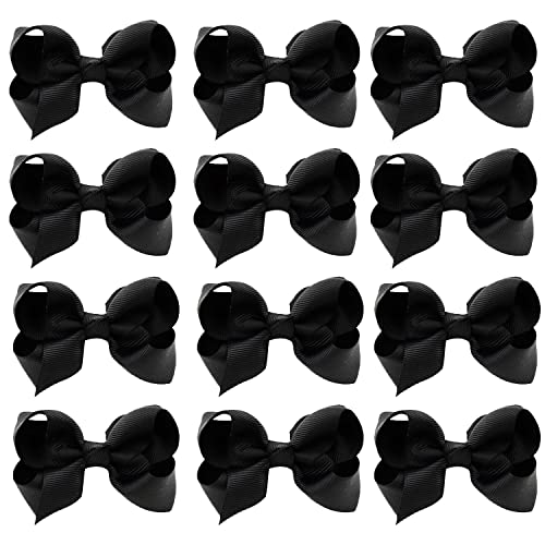 12 Stück 7.6cm Schwarz Haarschleife Clips Ripsband Haarschleifen mit Krokodilklemmen für Babys, Mädchen, Kleinkinder, Kinder Cover