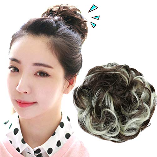 MSBELLE 2Pcs Q5 Synthetic Hairpiece Scrunchie Hair bun updo Extensions for Women Girls Ponytail 35g/Pcs Mixed Color Light Black and 613#