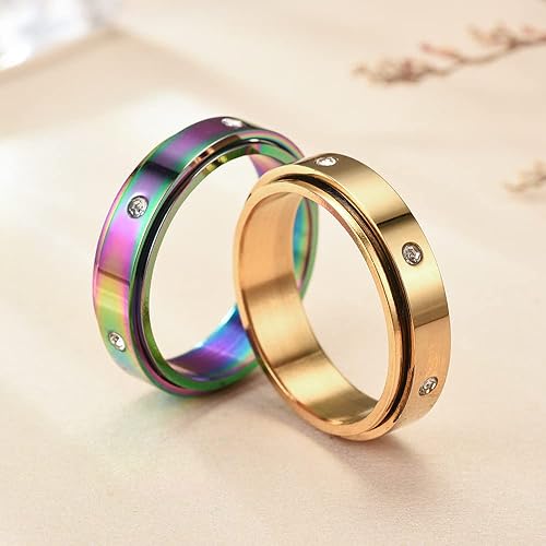 Miniatura 4 de fekang Anillos de ansiedad para mujeres, anillos giratorios para aliviar el estrés, anillos giratorios para adolescentes y niñas, 4 anillos de acero