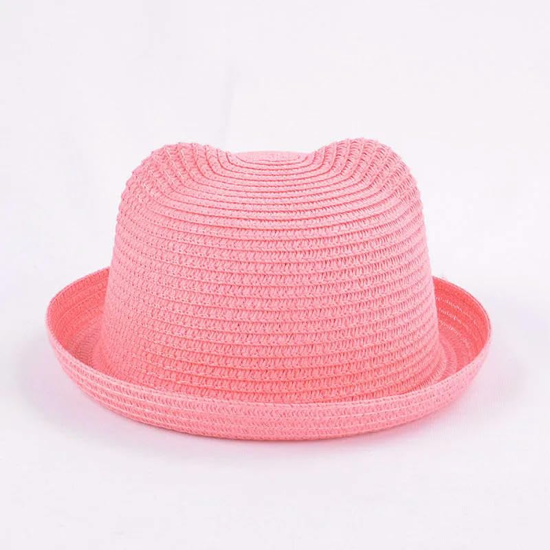 Sombrero De Pescador Para Bebés Sombrero De Paja De Peinado Cubo De Verano Sombrero De Sol Orejas Lindas Sólido de Felpa Sombrero De Playa para Niños