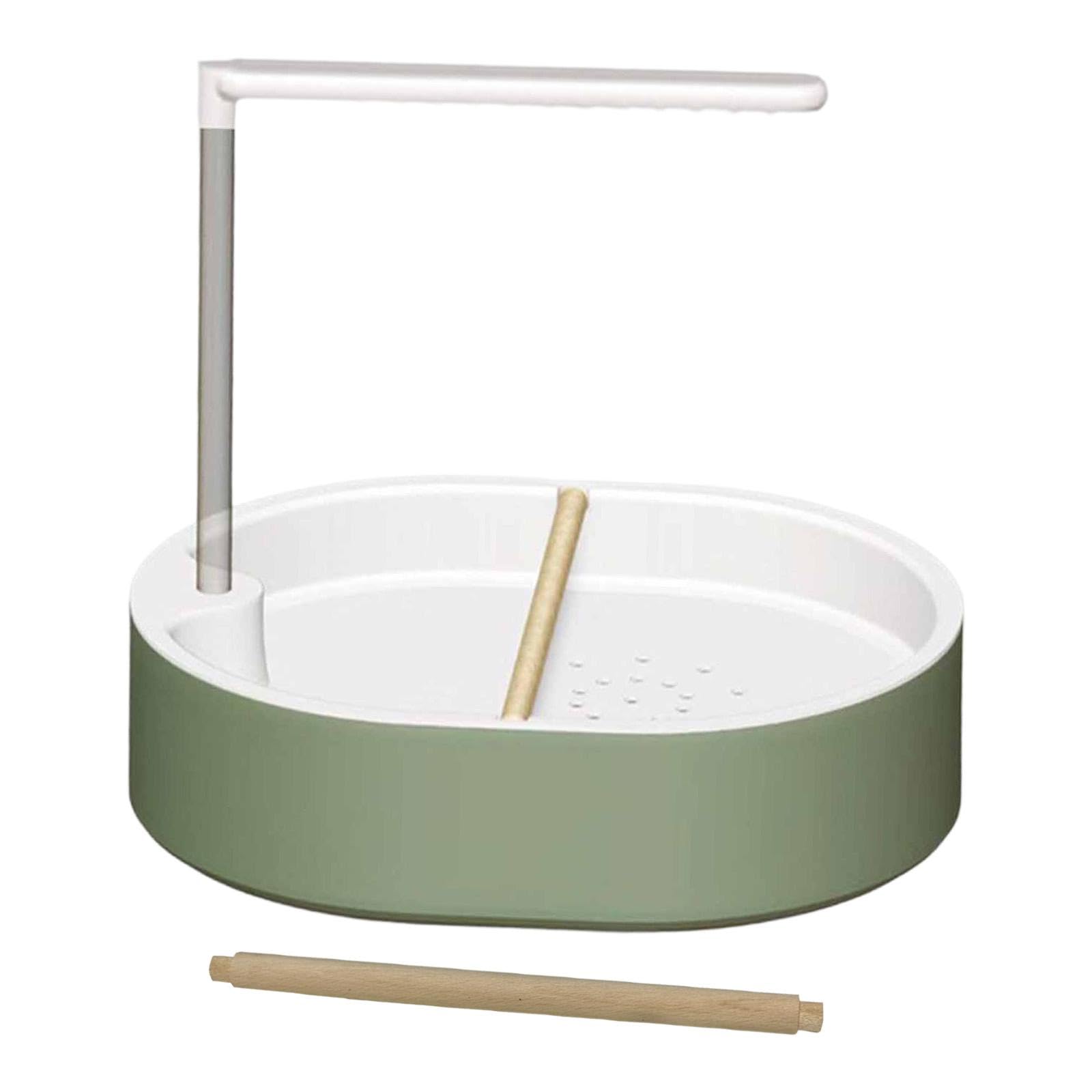 Milageto Papageienbadewanne mit Holzsitzstangen, Spielzeug und Verstellbarer Pumpe – automatische Vogelbadedusche für Nymphensittiche, Wellensittiche und, Weißer Duschkopf