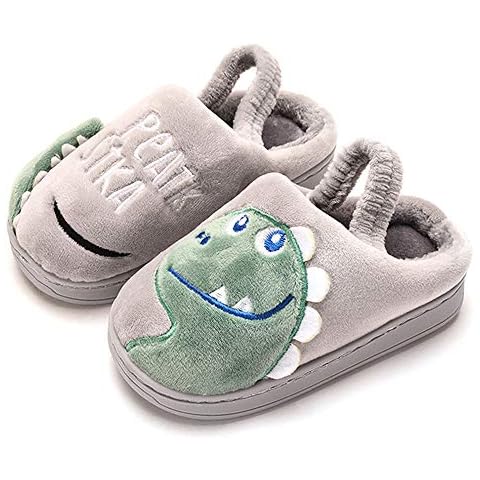 DRECAGE Kids Slippers Cute Dinosaur Warm Soft Plush House Shoes Anti-Slip Cotton Shoes Boys and Girls Toddler Toddler 4-5 UK Child 22-23 EU Lable Size 14/15 Cover