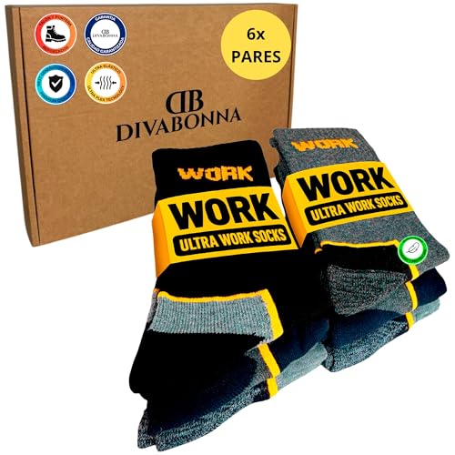 DIVABONNA 6-12 Pares Calcetines Trabajo Hombre Reforzados, Work Socks Transpirables y Cómodos, Puntera y Talón Acolchados (Surtido, 40-46, Pack X6)