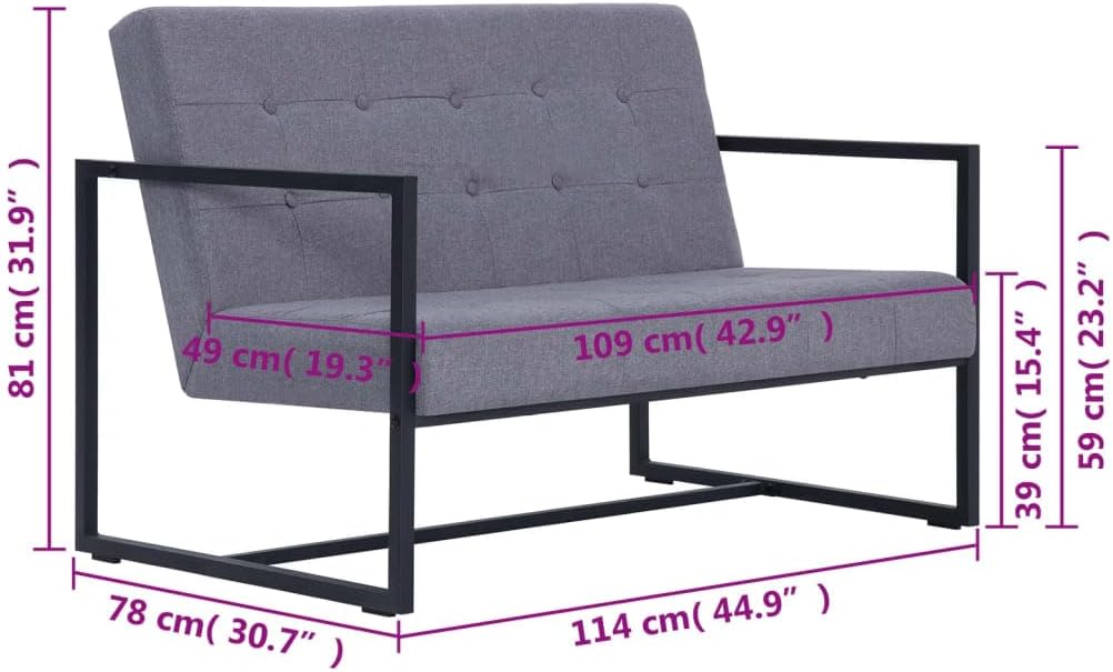 Armchair Light Grey Fabric 2-Seater Seats Many Loveseat Living Room Furniture