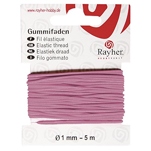 Rayher 8908933 Gummifaden, 1 mm ø, Karte 5 m, pink, elastische Gummischnur...
