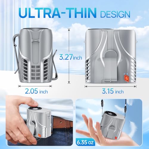 Image of Portable Personal Waist Fan& Neck Fan, 14000RPM Brushless Motor, 40H Runtime Rechargeable, 6-Speed Quiet Operation, Clip-On Personal Body Cooling for Camping /Worksites /Outdoor