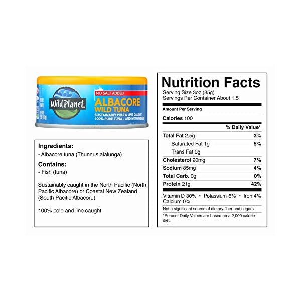 Wild Planet Wild Albacore Tuna, No Salt Added, Canned Tuna, Sustainably Wild-Caught, Non-GMO, Kosher 5 Ounce (Pack of 12)
