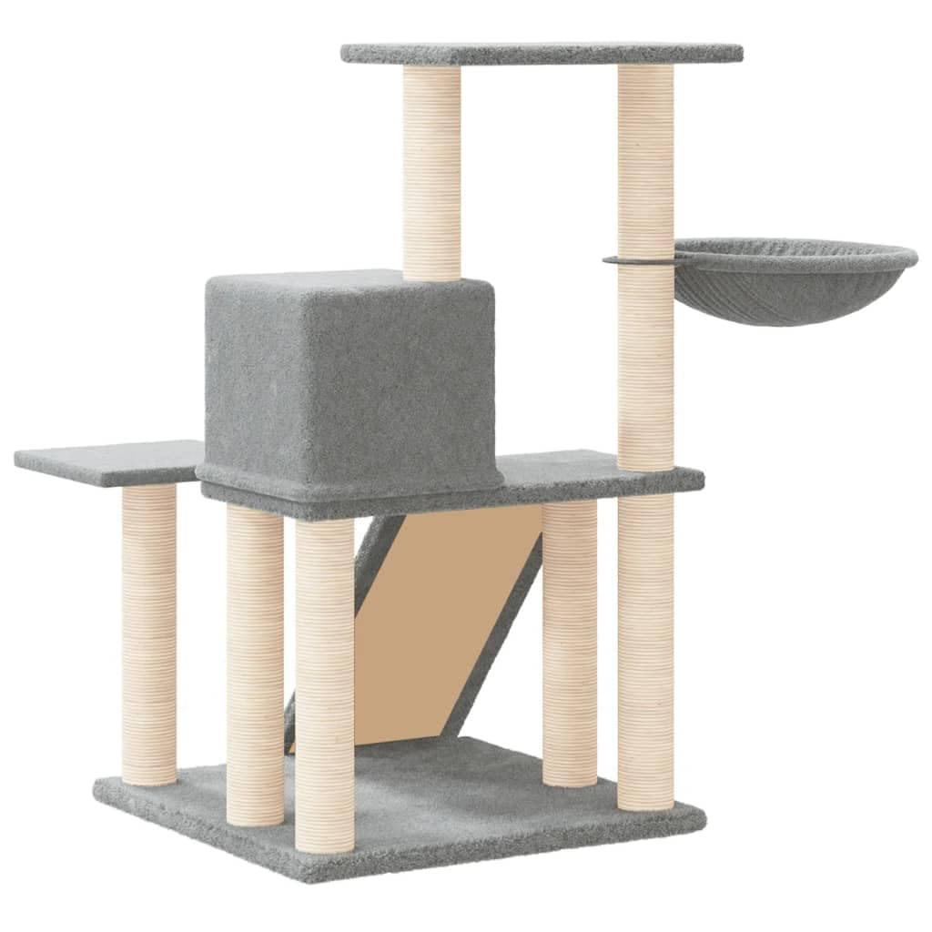 Tiragraffi con sisal e amaca, grigio chiaro, 82 cm | Stazione da arrampicata compatta per il soggiorno con morbida grotta, scala e lettino per la cura degli artigli.