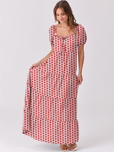 Image of ANRABESS Women's Boho Maxi Dresses 2025 Summer Casual Floral Puff Short Sleeve Tie Front Flowy Swing Tiered Long Beach Dress