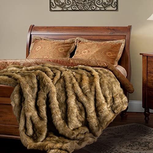 BATTILO HOME Faux Fur Throw Blanket Ochre 125x150cm Luxury Fuzzy Warm Cozy Fluffy Fur Blanket for Bed, Sofa, Couch Home Decor